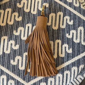 New Handmade Brass clip Tan Suede Tassel Keychain Purse fob 9”